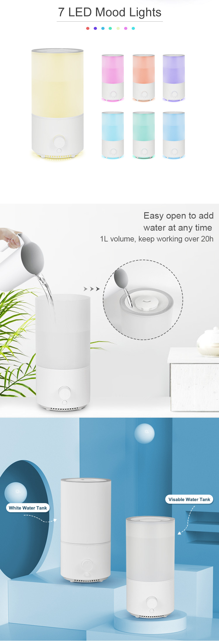1 Liter Home Little Ultrasonic Humidifier for Toddler