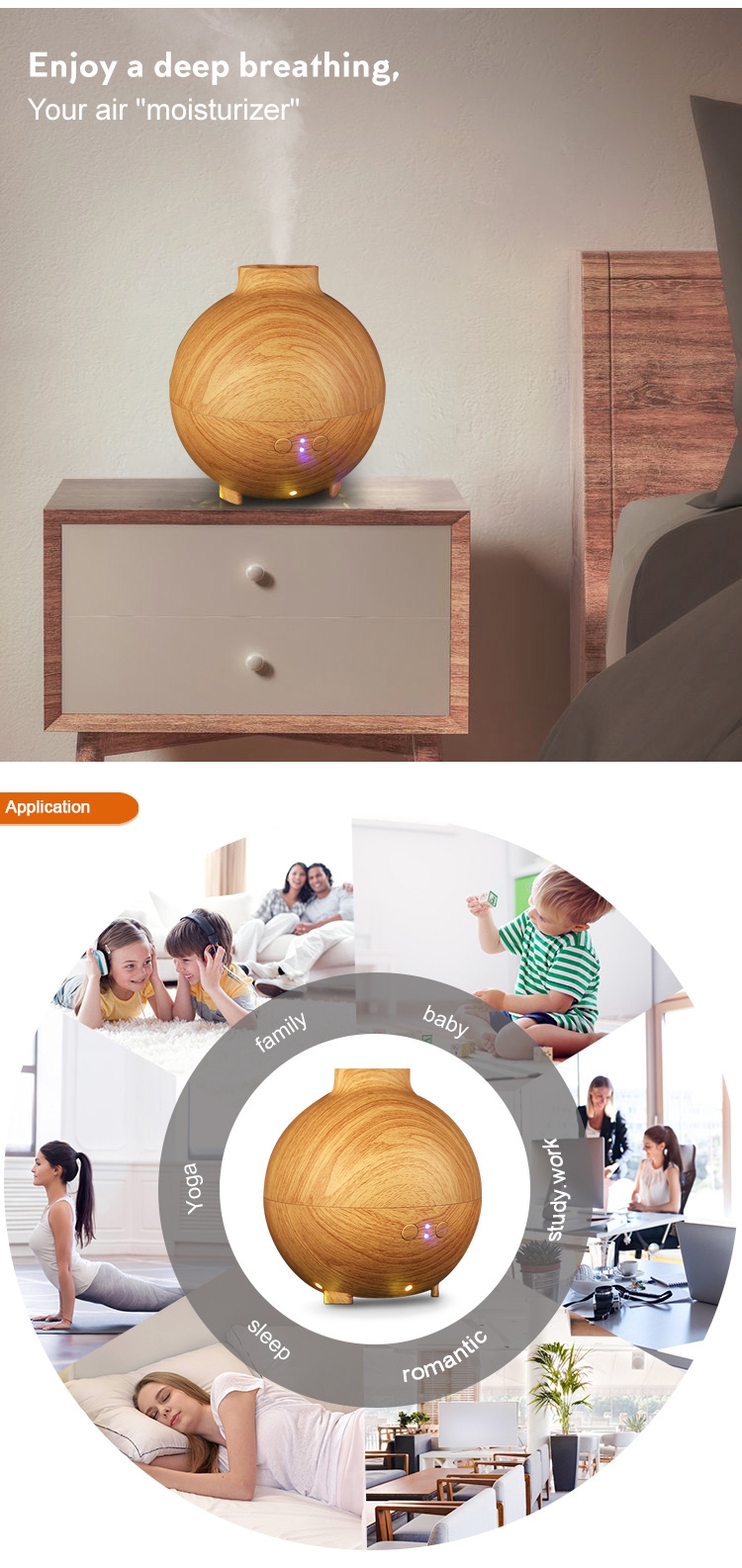 Wood Grain 600ml Aroma Diffuser for Baby with Strong Mist