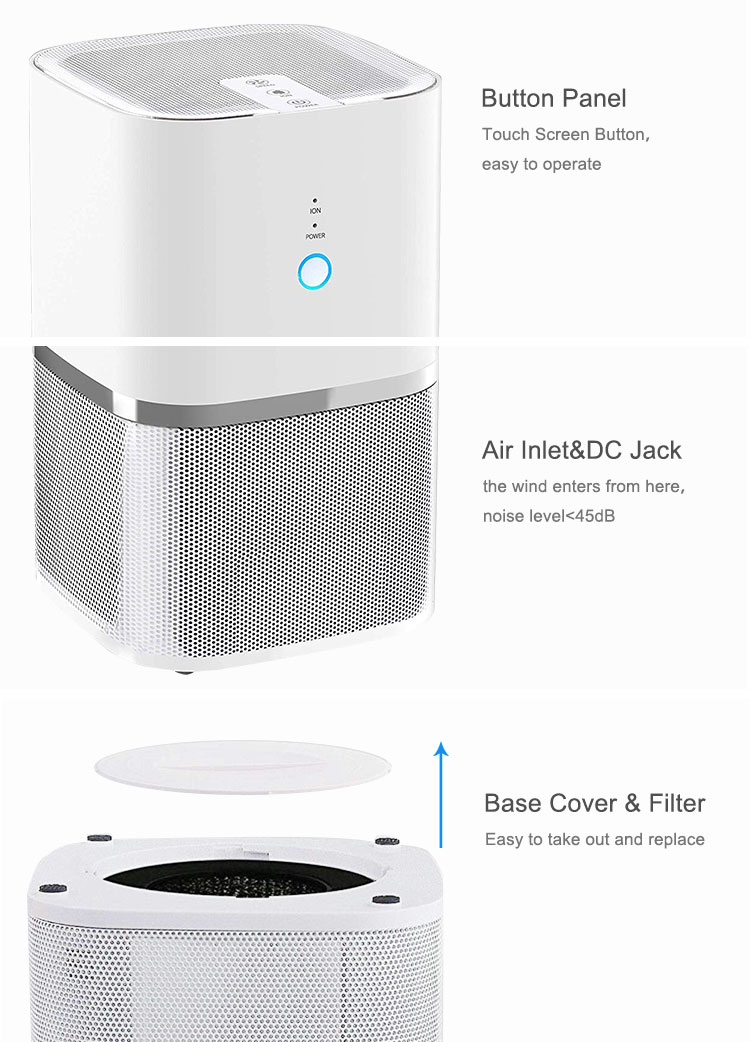 Bathroom Small White Air Purifier with Pre Filter