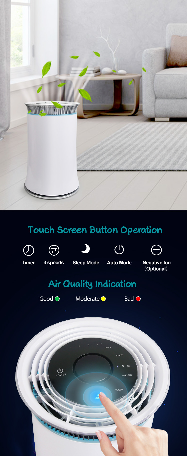 Household Silent Desktop Air Purifier with Timer