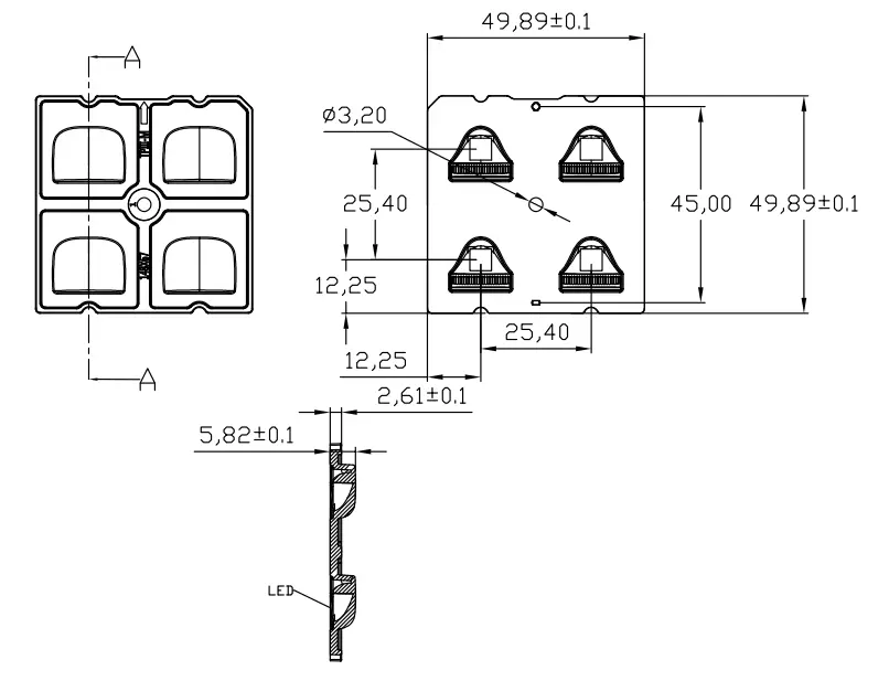 Street light lens 5050 DK-5050-148x67-TPIII-M-4H1