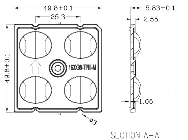 Street light lens 5050 DK-5050-163X98-TPIII-M-4H1-5050