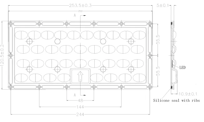 Street light lens DK-253X120-151X81-TPII-M-36H1