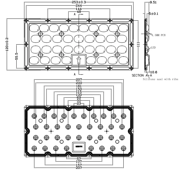 Street light lens DK-253X120-140X100-TPIV-S-36H1 