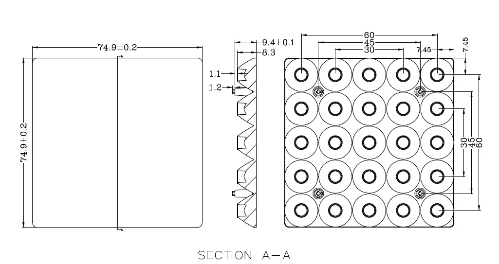 UV led lens DK 75X75 30 LENS 25H1 2