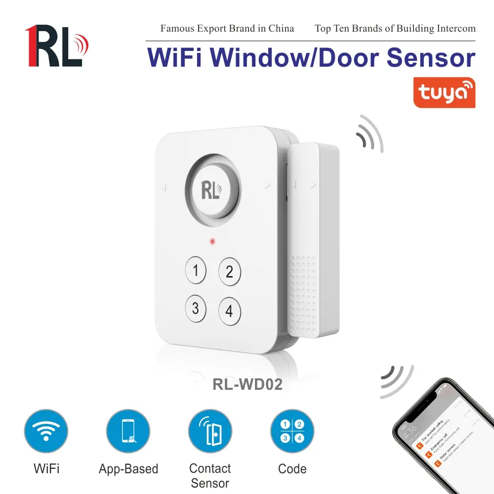 Magnetic door sensor for smart home, RL-WD02, keypad control, 100dB, Tuya smart, 2.4GHz WiFi, no hub needed, automation, push notification 1