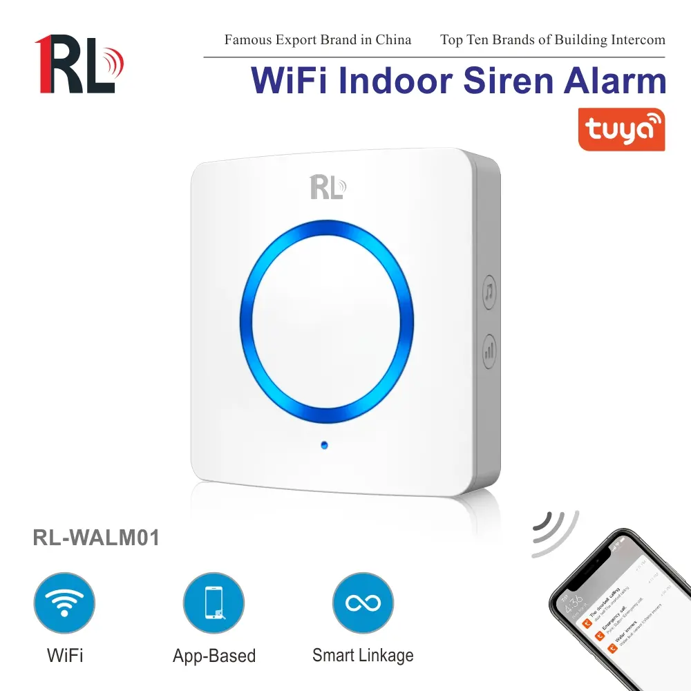 Indoor siren and chime for smart home, RL-WALM01, Tuya smart, 2.4GHz WiFi, 90dB, no hub needed, automation 1