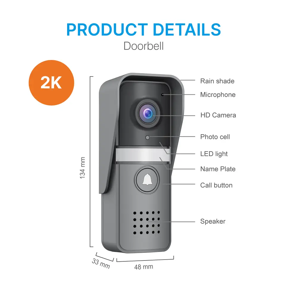 Video doorbell, RL-IP12D-NET, Tuya smart, 2.4GHz WiFi, 2K UHD camera, night vision, 128GB TF card, IP55, indoor chime (receiver) _09