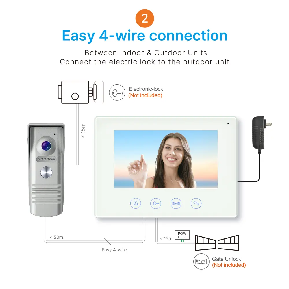 Video door phone, RL-B17F-TY, 4 wires, Tuya WiFi, 7” FHD screen, 1024*600, 1080P HD camera, hands-free, lock release _09