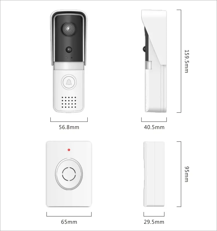 Video doorbell, RL-IP11D, Tuya smart, 2.4GHz WiFi, battery powered, motion detection, night vision, 128GB TF card, wireless chime 9