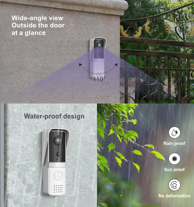 Video doorbell, RL-IP11D, Tuya smart, 2.4GHz WiFi, battery powered, motion detection, night vision, 128GB TF card, wireless chime 7