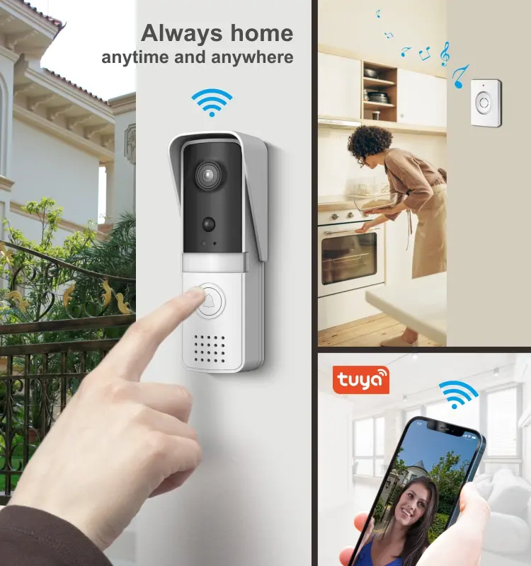 Video doorbell, RL-IP11D, Tuya smart, 2.4GHz WiFi, battery powered, motion detection, night vision, 128GB TF card, wireless chime 2