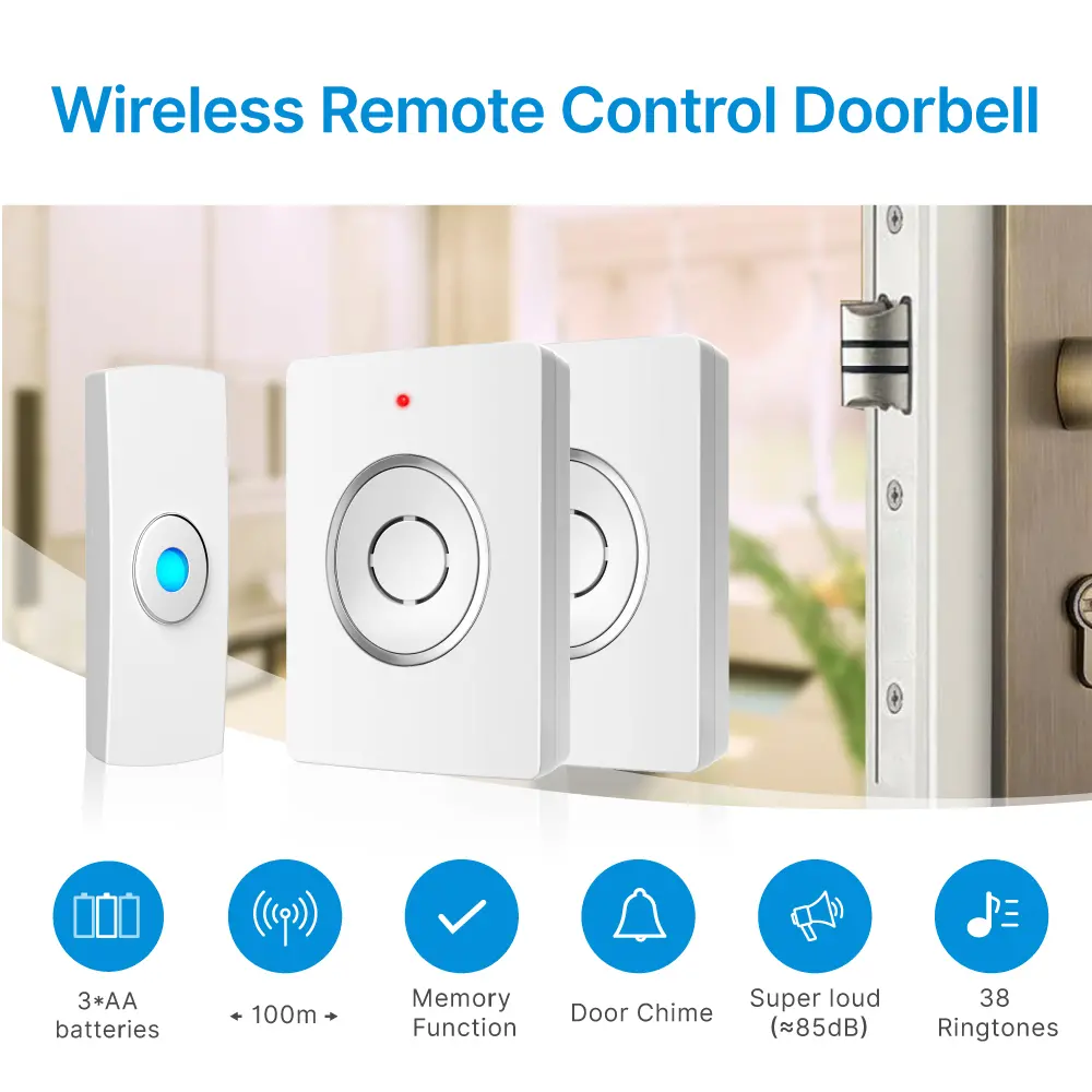 Wireless doorbell, door chime, RL-2R3936, battery-powered, 1 transmitter and 2 receivers, anti-interference, 38 tunes/melodies/ringtones, 433MHz, 150 meters_02