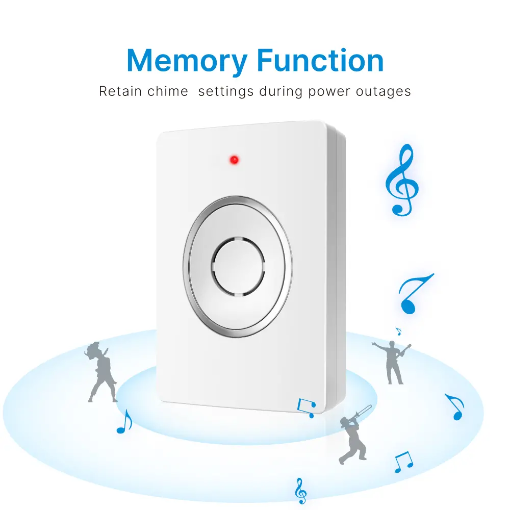 Wireless doorbell, door chime, RL-2R3936, battery-powered, 1 transmitter and 2 receivers, anti-interference, 38 tunes/melodies/ringtones, 433MHz, 150 meters_04