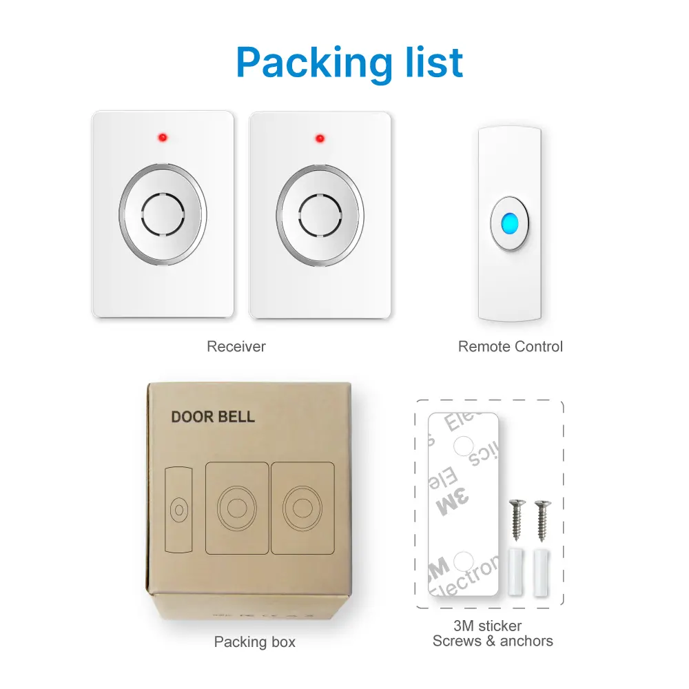 Wireless doorbell, door chime, RL-2R3936, battery-powered, 1 transmitter and 2 receivers, anti-interference, 38 tunes/melodies/ringtones, 433MHz, 150 meters_13