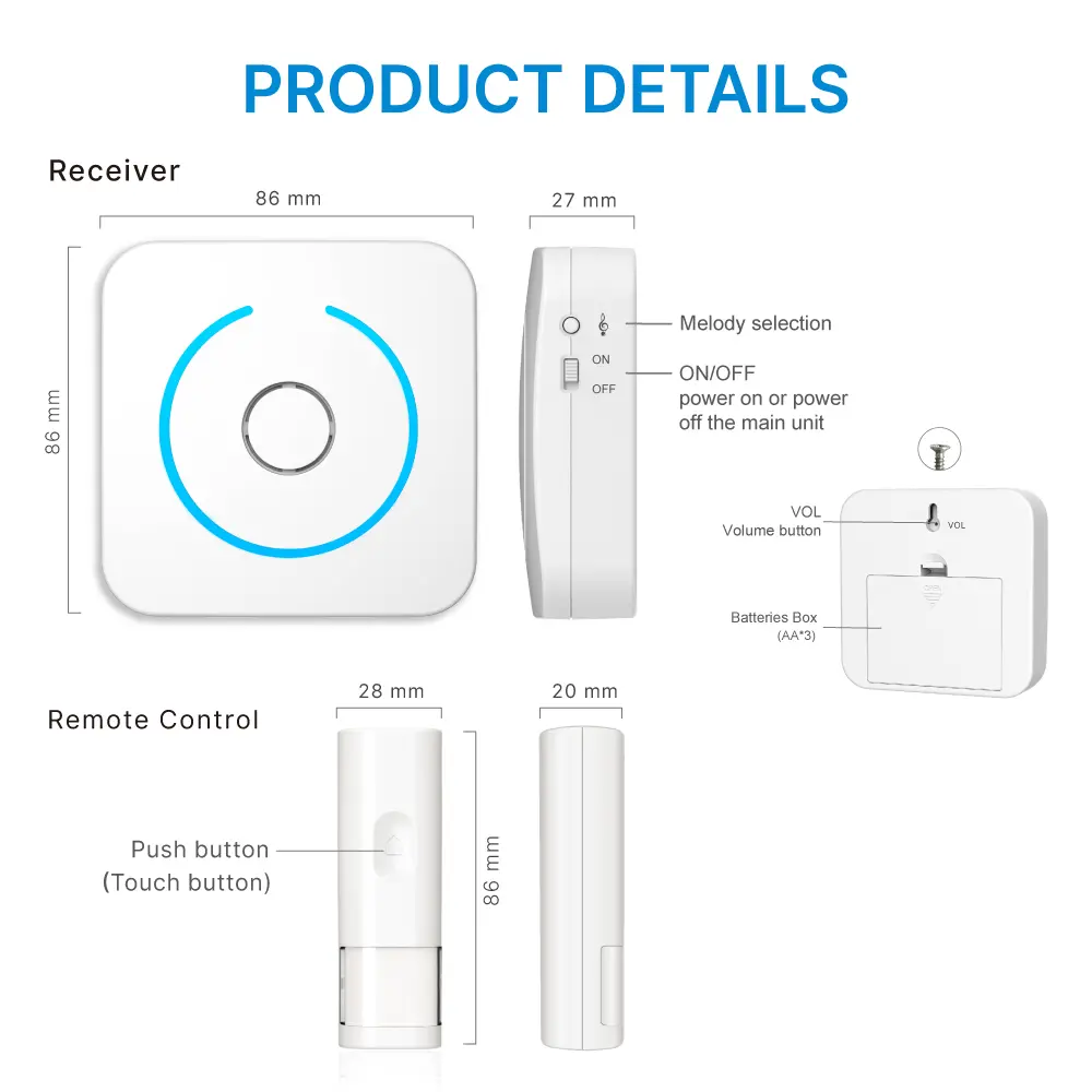 Wireless doorbell, door chime, RL-3930, battery-powered, anti-interference, 38 tunes/melodies/ringtones, 433MHz, 150 meters_09