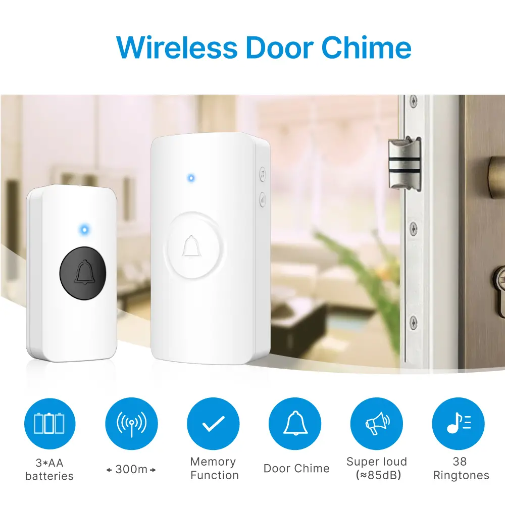 Wireless doorbell, door chime, RL-3990, battery powered, anti-interference, 38 tunes/melodies/ringtones, 433MHz, 150 meters_02