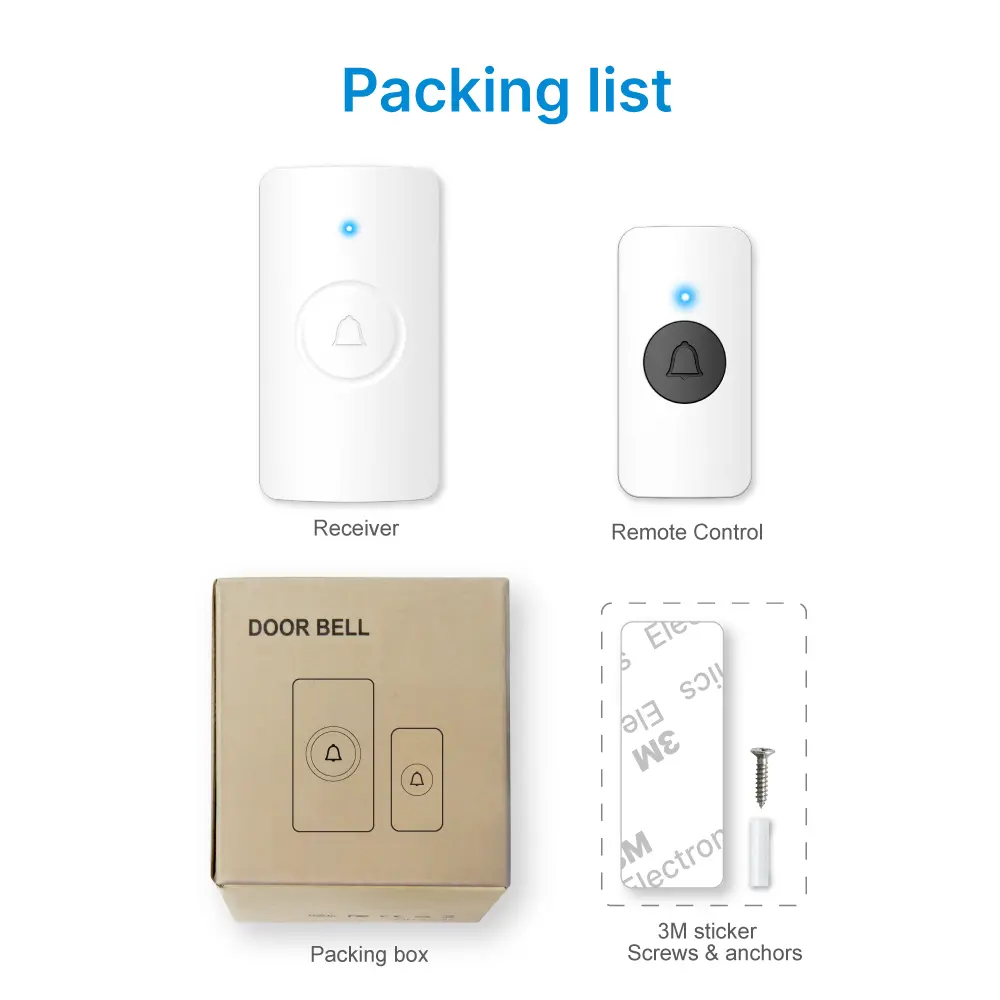 Wireless doorbell, door chime, RL-3990, battery powered, anti-interference, 38 tunes/melodies/ringtones, 433MHz, 150 meters_13