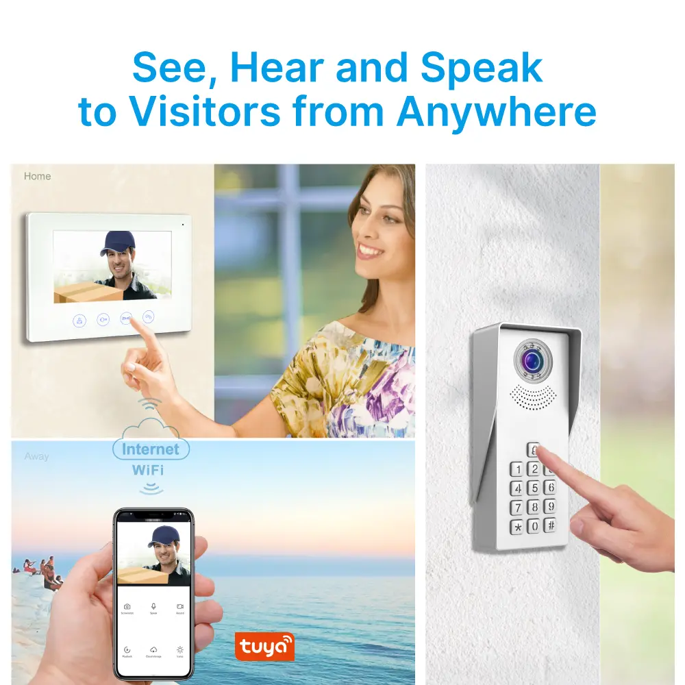 7 inch WIFI AHD Video Doorphone #RL-B17AD-TY- Camera light compensation at night. - Release the electric lock and gate lock. - User code unlocking. - Monitor the outside. - With the Tuya Smart APP_02