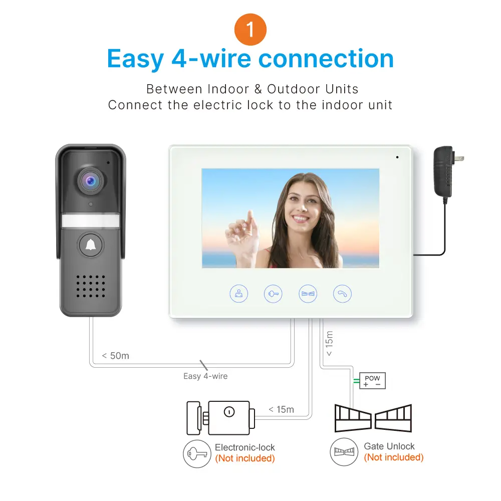 7 inch WIFI AHD Video Doorphone #RL-B17U-TY- With the Tuya Smart APP, you can remotely monitor, intercom and unlock. - Two million pixels AHD camera. - 16 melodies for option. - Electric lock and gate lock connection. _09