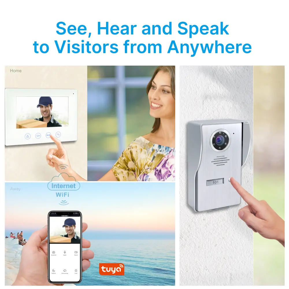 7 inch TUYA WIFI Smart Video Doorphone- Easy 4-wire connection- Between indoor & outdoor units See, hear and speak to visitors from anywhere 1080P AHD Doorbell - Built-in Mega HD camera - Suitable for various environment and outdoor use- Night Vision camera _02