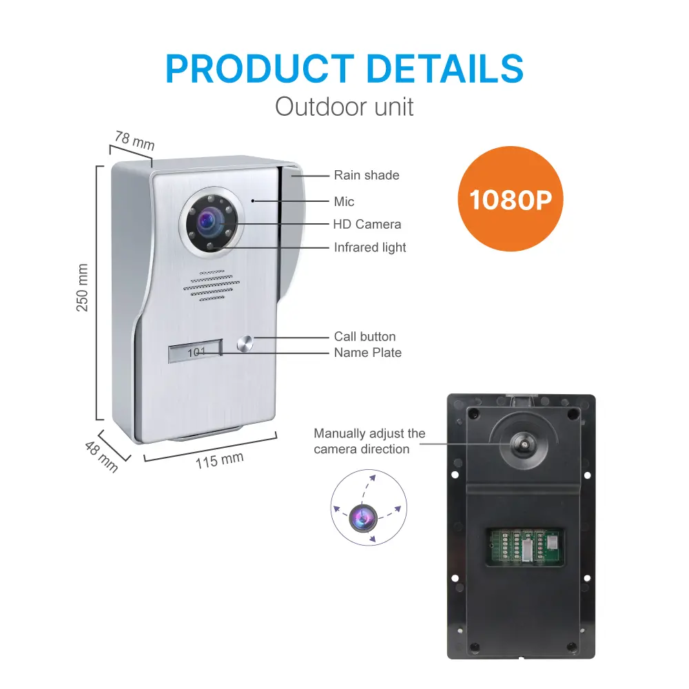 7 inch TUYA WIFI Smart Video Doorphone- Easy 4-wire connection- Between indoor & outdoor units See, hear and speak to visitors from anywhere 1080P AHD Doorbell - Built-in Mega HD camera - Suitable for various environment and outdoor use- Night Vision camera _08