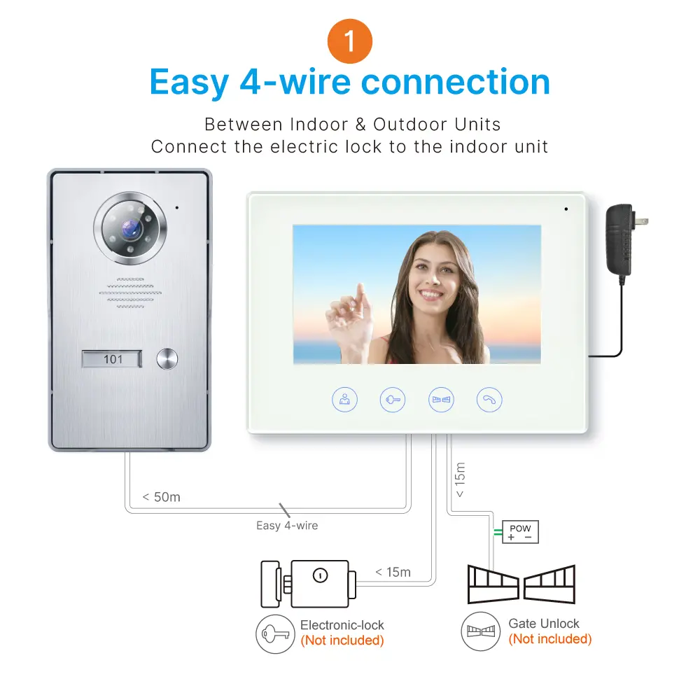 7 inch TUYA WIFI Smart Video Doorphone- Easy 4-wire connection- Between indoor & outdoor units See, hear and speak to visitors from anywhere 1080P AHD Doorbell - Built-in Mega HD camera - Suitable for various environment and outdoor use- Night Vision camera _09