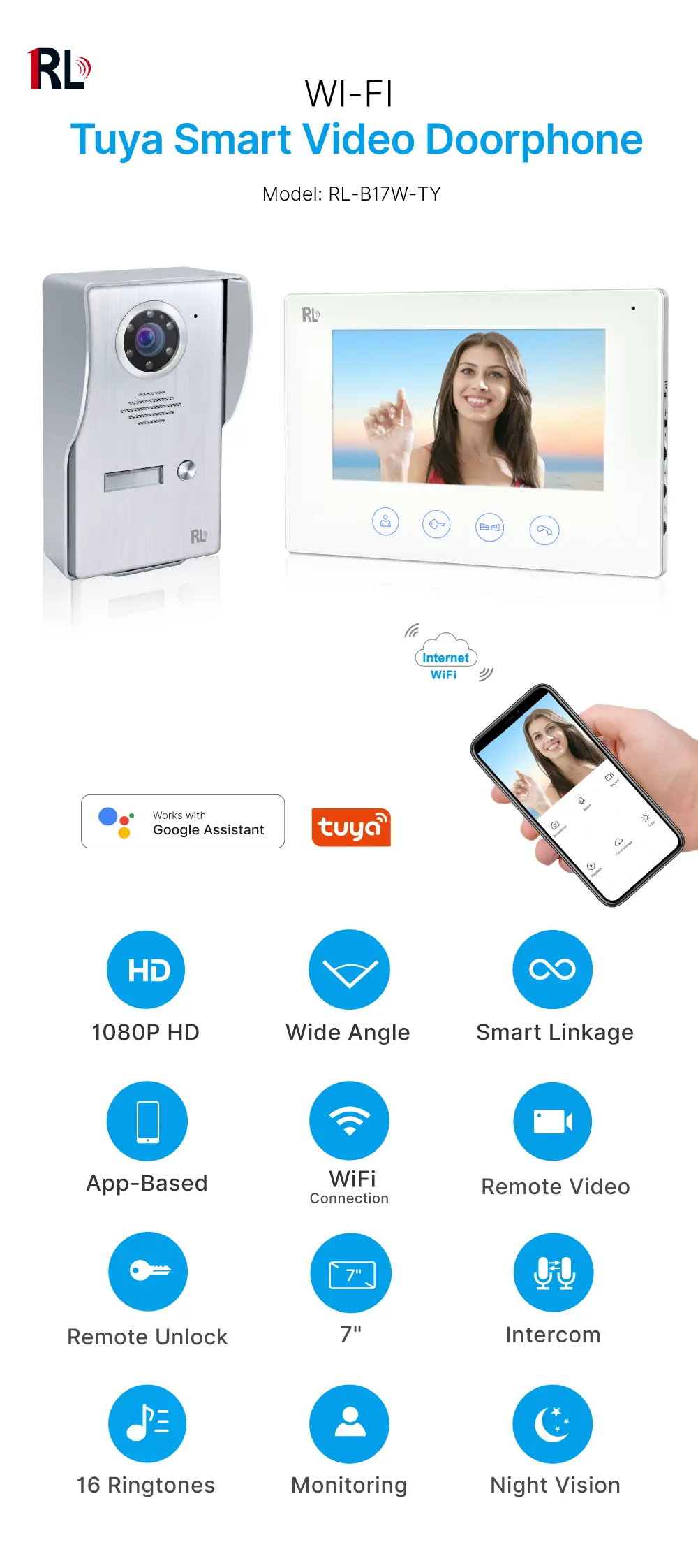 7 inch TUYA WIFI Smart Video Doorphone- Easy 4-wire connection- Between indoor & outdoor units See, hear and speak to visitors from anywhere 1080P AHD Doorbell - Built-in Mega HD camera - Suitable for various environment and outdoor use- Night Vision camera _01