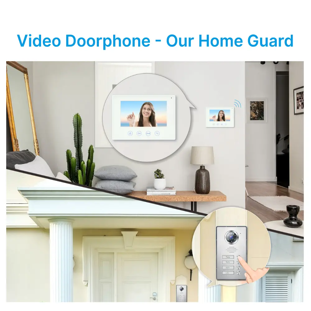 7 inch TUYA WIFI Smart Video Doorphone #RL-B17W4-TY - Easy 4-wire connection. - Support up to 4 flats. - Between indoor & outdoor units See, hear and speak to visitors from anywhere 1080P AHD Doorbell - Built-in Mega HD camera - Night Vision camera _10