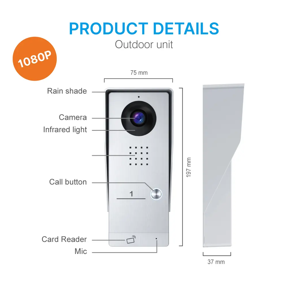 7 inch WIFI AHD Video Doorphone #RL-B17AE-TY - Camera light compensation at night. - Release the electric lock and gate lock. - With the Tuya Smart APP, you can remotely monitor, intercom and unlock. - Two million pixels AHD camera. - 16 melodies for option. _08