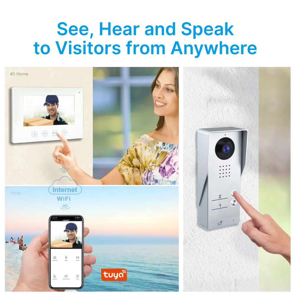 7 inch WIFI AHD Video Doorphone #RL-B17AE2-TY- Support up to 2 flats.- Camera light compensation at night. - Release the electric lock and gate lock. - With the Tuya Smart APP, you can remotely monitor, intercom and unlock. - Two million pixels AHD camera _02