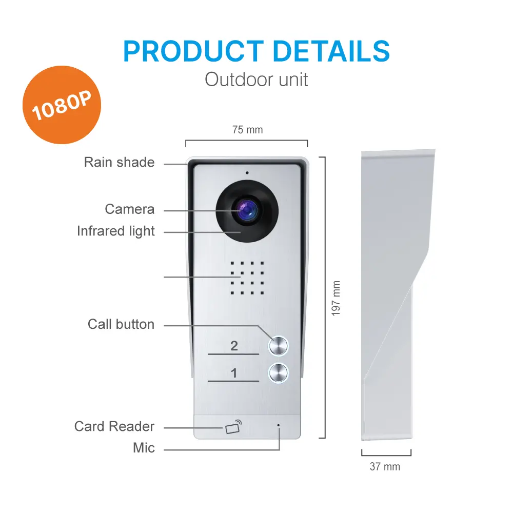7 inch WIFI AHD Video Doorphone #RL-B17AE2-TY- Support up to 2 flats.- Camera light compensation at night. - Release the electric lock and gate lock. - With the Tuya Smart APP, you can remotely monitor, intercom and unlock. - Two million pixels AHD camera _08