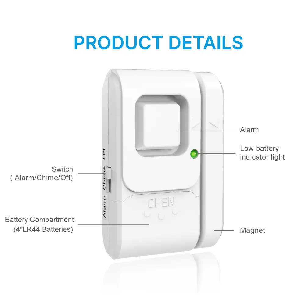 Window & Door Magnetic Alarm #RL-9805H -· 105dB alarm siren.-· Easy access off/Chime/Alarm switch.-· Low battery test button._07