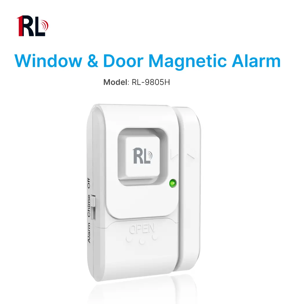 Window & Door Magnetic Alarm #RL-9805H -· 105dB alarm siren.-· Easy access off/Chime/Alarm switch.-· Low battery test button._01