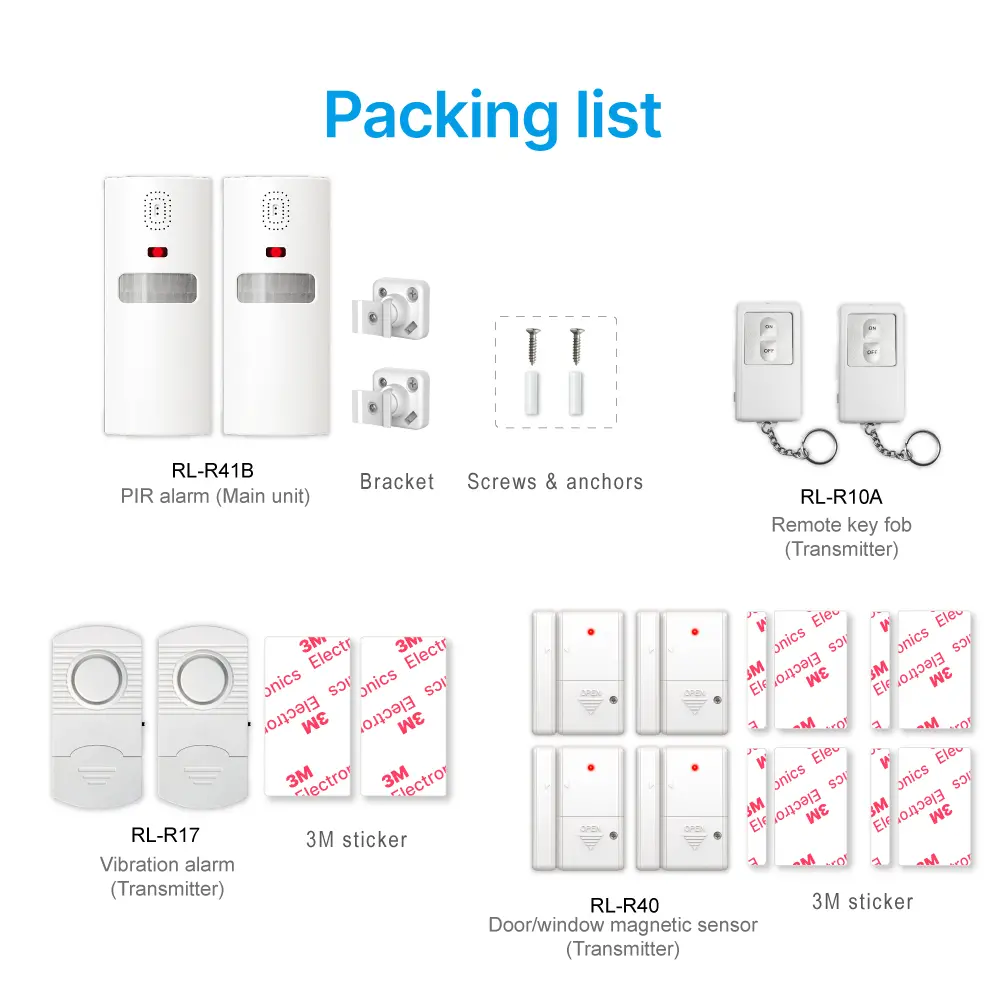 433MHz Wireless Alarm Kit #RL-9830G4 - Super loud (100dB) - 100% Wire-Free - Motion-Sensing - 100° Wide Angle - Remote Control - Do it yourself - Easy to install - Built-in Shock Sensor_15