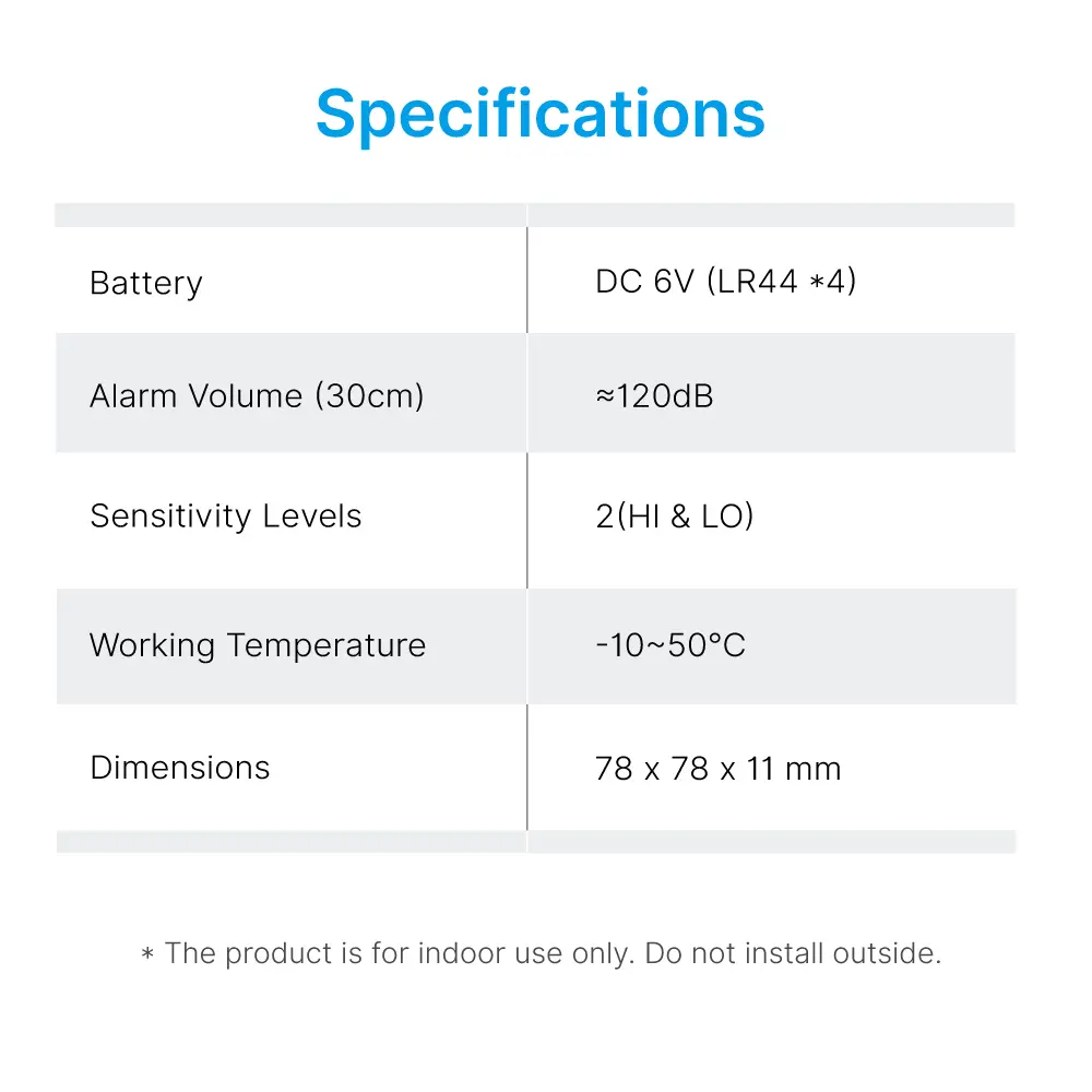 Glass Vibration Alarm Sensor #RL-9806W - Super loud (120dB)- 4*LR44 batteries- 100% Wire-Free - Built-in Shock Sensor_06