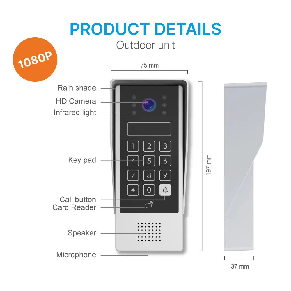 7 inch AHD Video Doorphone #RL-A17AID-AHD- Two million pixels AHD camera. - Keypad tone indicating. - Camera light compensation at night. - Release the electric lock and gate lock. - Release the electric lock by ID card, user code or exit button. _08
