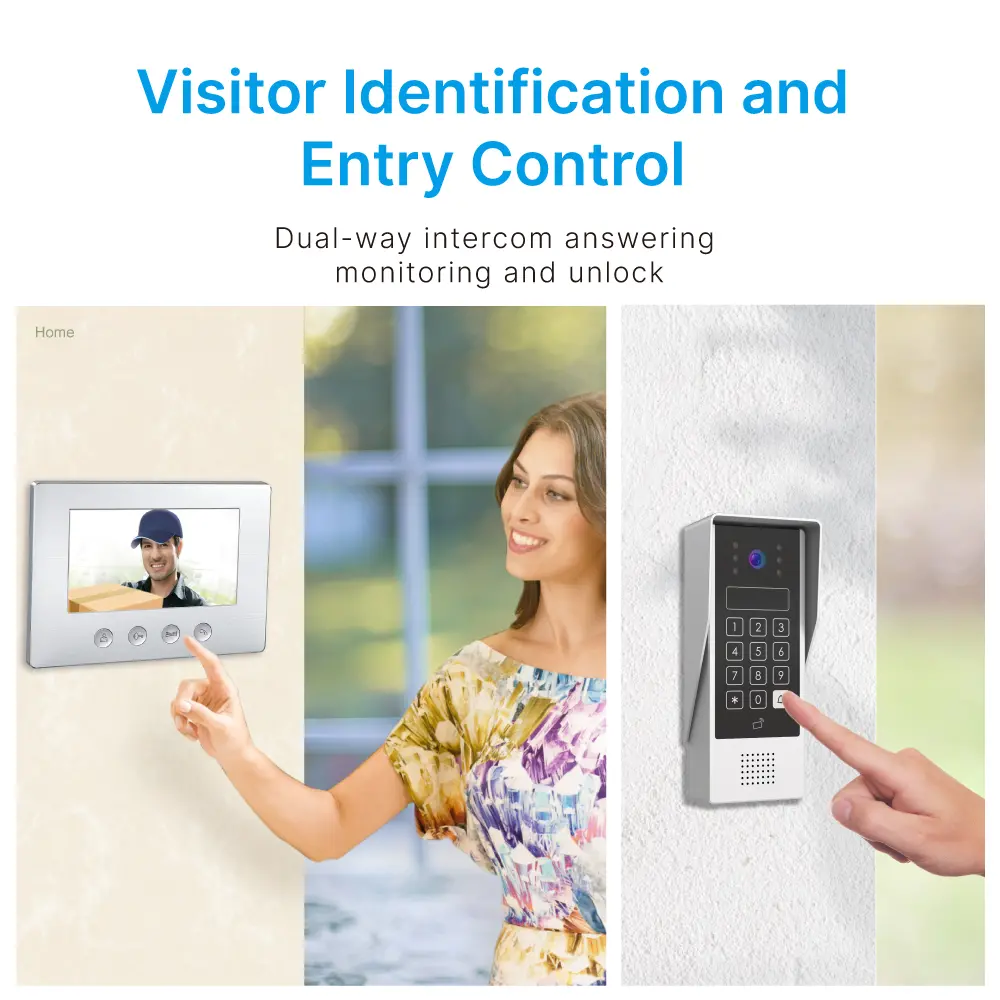 7 inch AHD Video Doorphone #RL-A17AID-AHD- Two million pixels AHD camera. - Keypad tone indicating. - Camera light compensation at night. - Release the electric lock and gate lock. - Release the electric lock by ID card, user code or exit button. _02