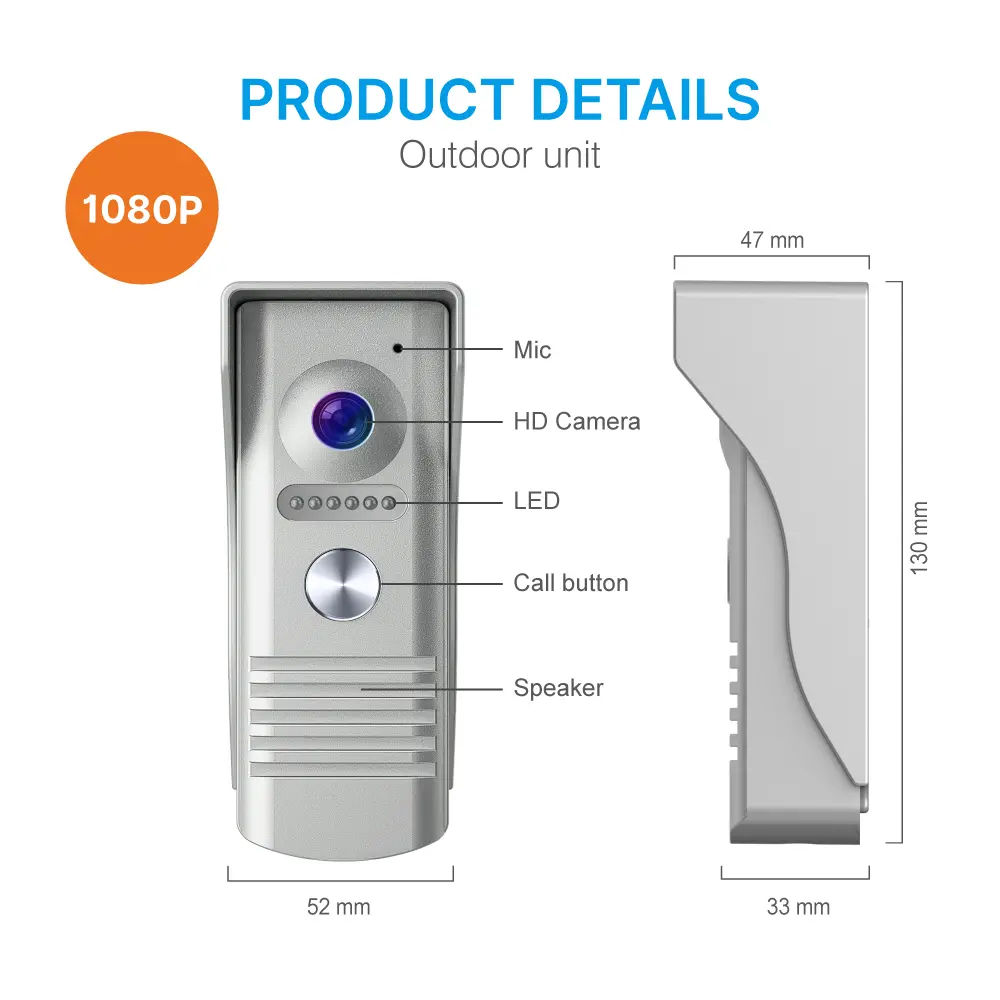 7 inch AHD Video Doorphone #RL-B17F-AHD- Camera light compensation at night. - Release the electric lock and gate lock. - Monitor the outside. - Two million pixels AHD camera.-Water-proof, _07