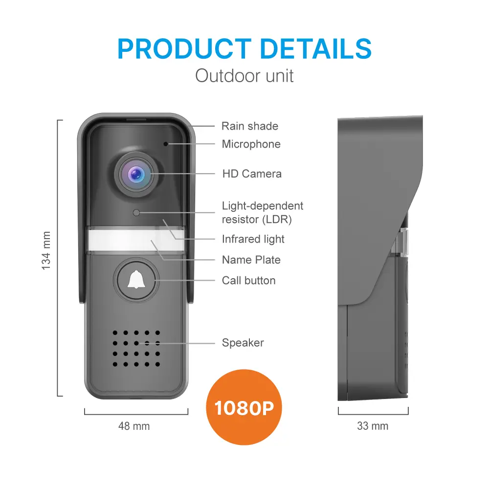  7 inch AHD Video Doorphone #RL-B17U-AHD - Water-proof, oxidation-proof, - Camera light compensation at night. - Release the electric lock and gate lock. - Monitor the outside. _07