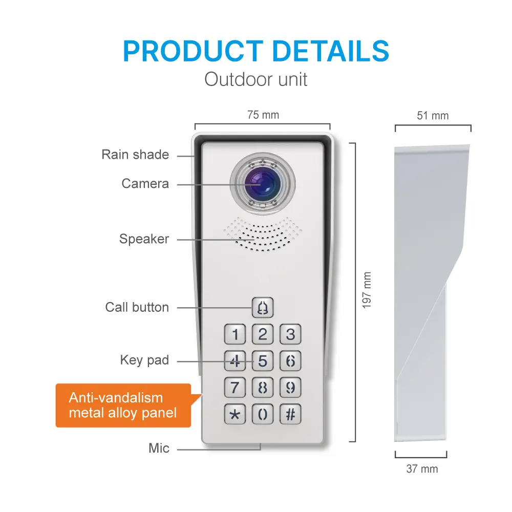  7inch Video Doorphone #RL-A17AD- Keypad tone indicating, with key pad back light design for easy operation at night. - Camera light compensation at night. _09