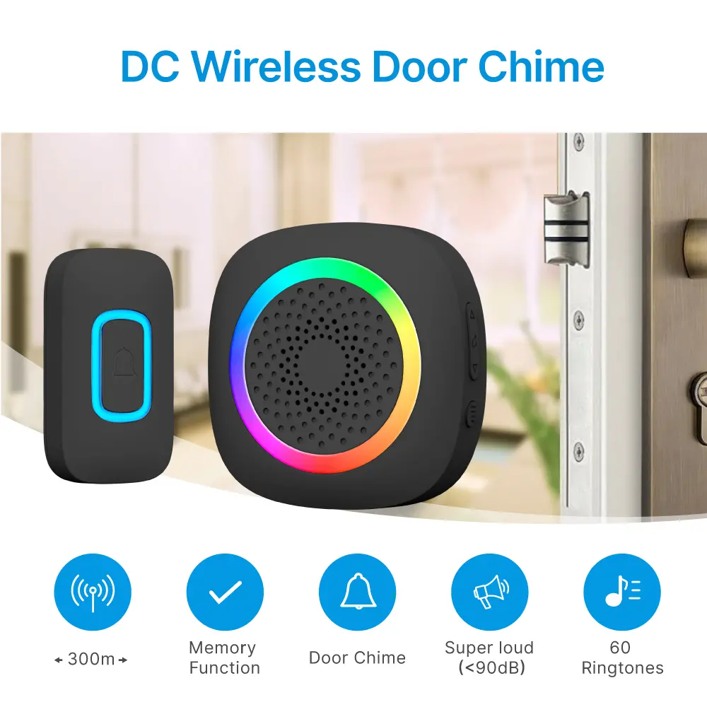 Wireless doorbell, door chime, RL-3995, battery-powered, anti-interference, 60 tunes/melodies/ringtones, 433MHz, 300meters，Color changing LED indicator._02