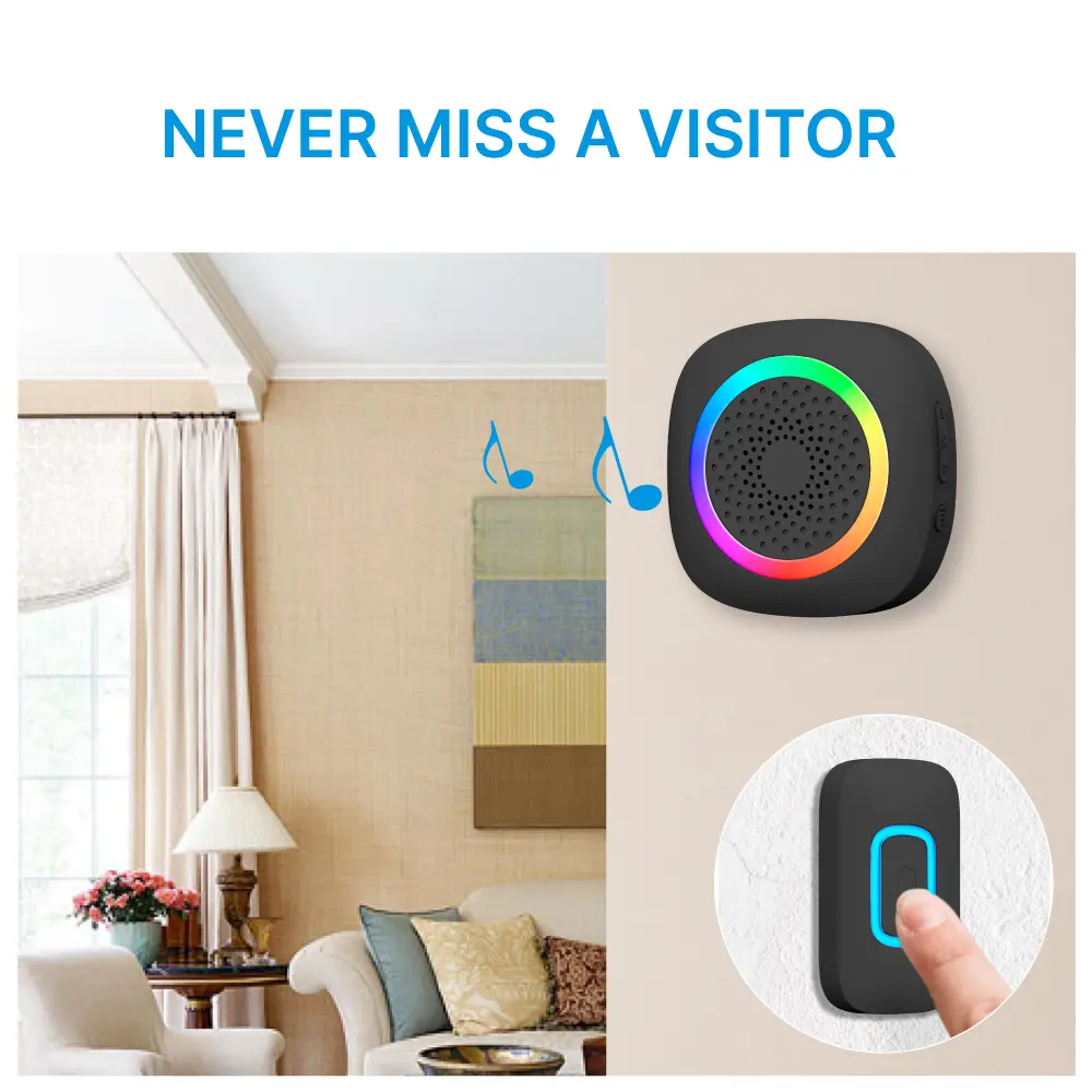 Wireless doorbell, door chime, RL-3995, battery-powered, anti-interference, 60 tunes/melodies/ringtones, 433MHz, 300meters，Color changing LED indicator._03