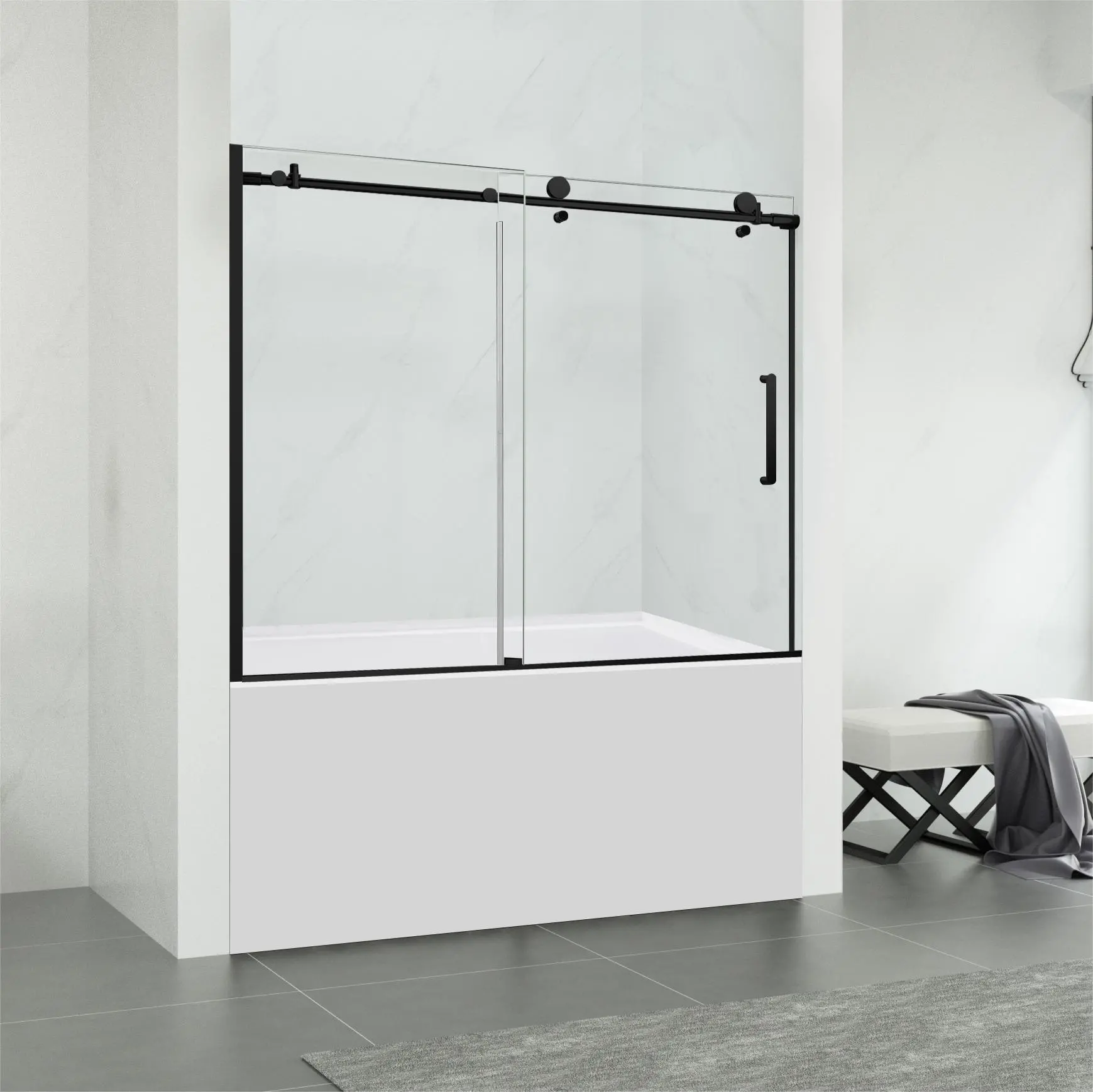 MIAMI Frameless Stainless Steel Single Sliding Matte Black Shower ...