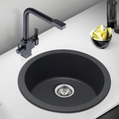 China manufacturers round granite quartz stone kitchen/laundry sink | top/under mount