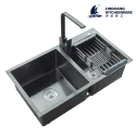 Black nano handmade kitchen sink double bowl (4)
