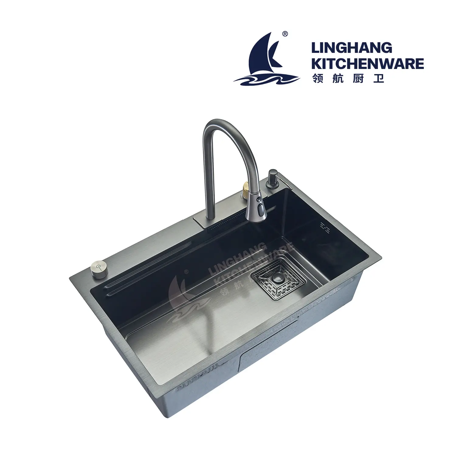 Nano Kitchen Sink 304 Stainless Steel Handmade Above Mount Waterfall Faucet Farmhouse Kitchen Sinks