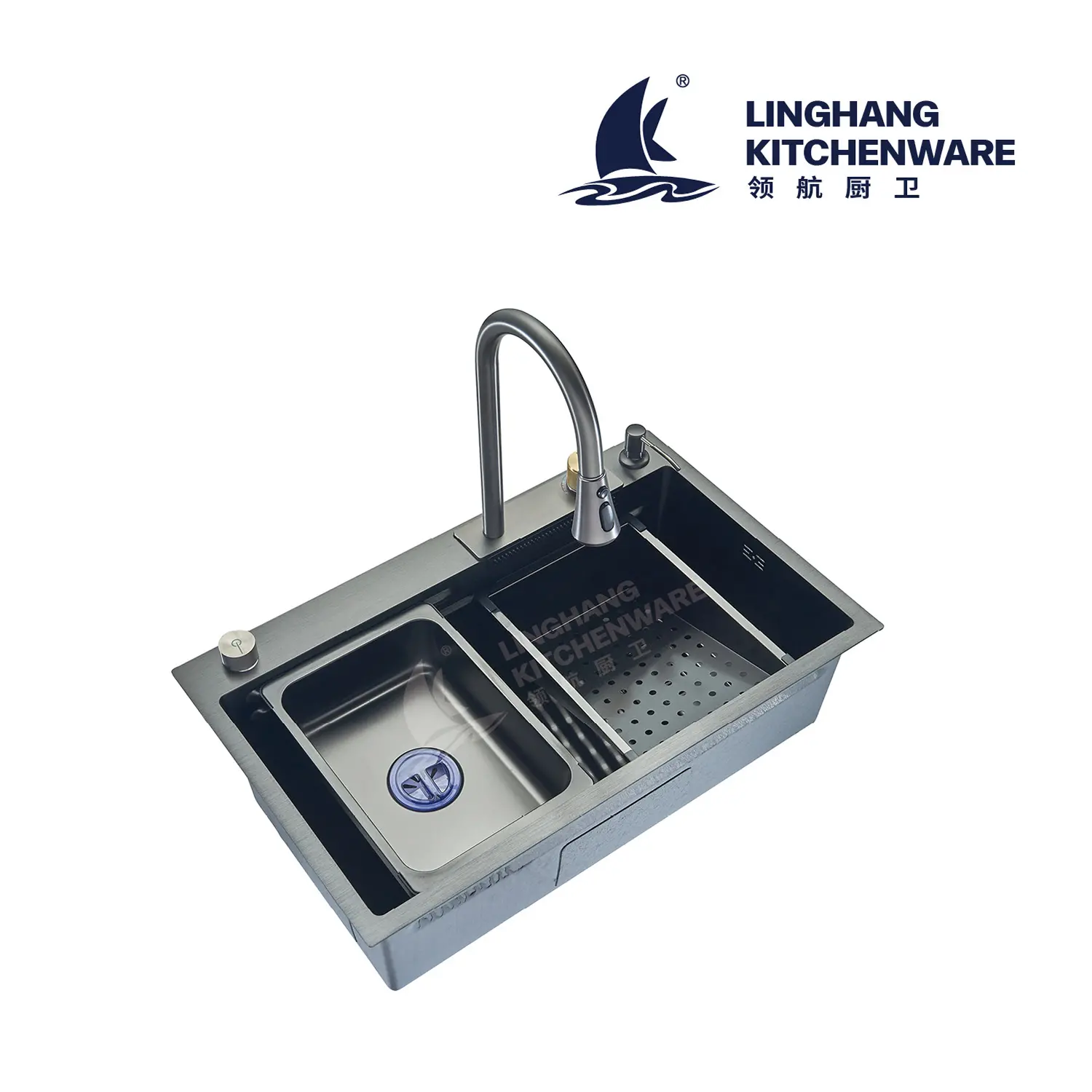 Nano Kitchen Sink 304 Stainless Steel Handmade Above Mount Waterfall Faucet Farmhouse Kitchen Sinks