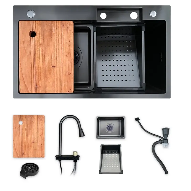 Nano Kitchen Sink 304 Stainless Steel Handmade Above Mount Waterfall Faucet Farmhouse Kitchen Sinks