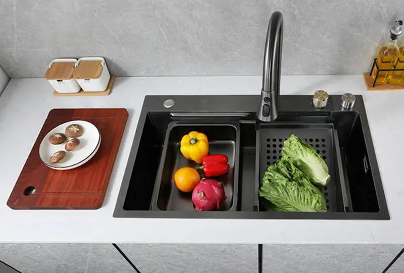 Nano Kitchen Sink 304 Stainless Steel Handmade Above Mount Waterfall Faucet Farmhouse Kitchen Sinks